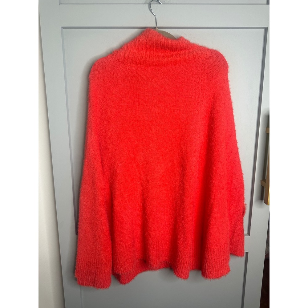 Mer-Sea Fuzzy Knit Cowl Neck Poncho Sweater Orange Red One Size OS Arm Slits - Picture 9 of 11